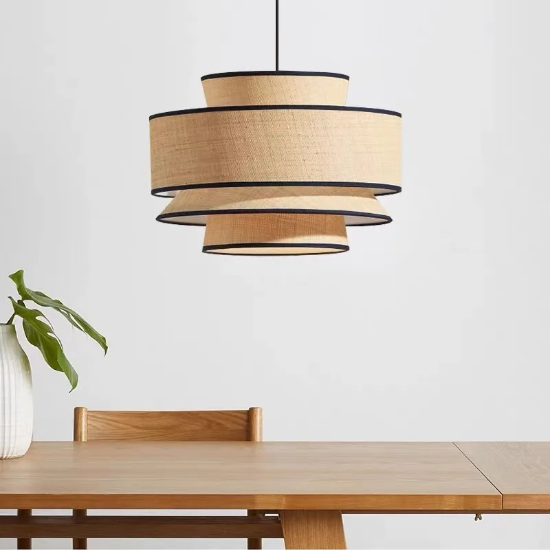 Modern Wabi Sabi  Pendant Light Handmade Woven Rattan Chandeliers For Restaurant Living Room Kitchen Lighting Fixtur