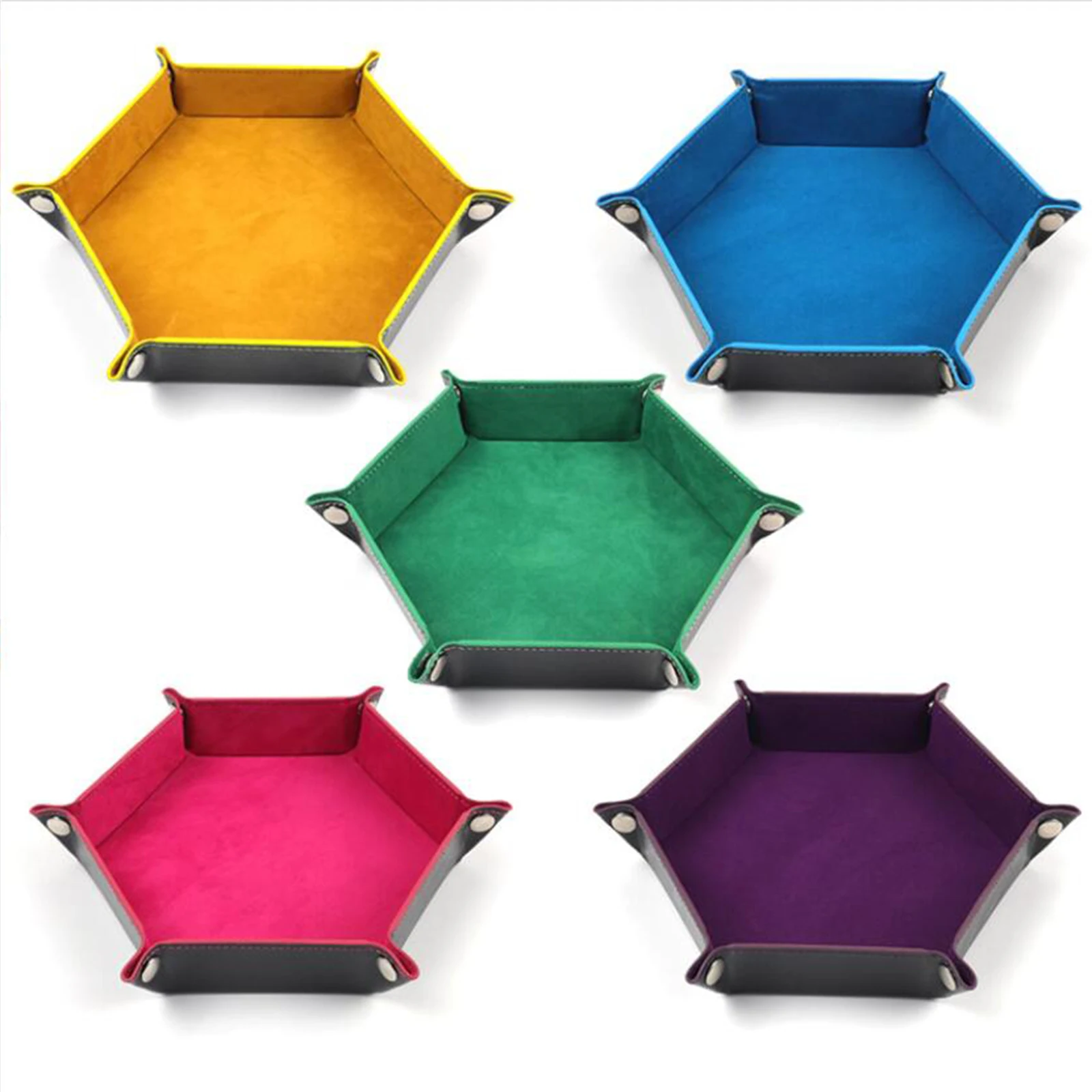 Foldable PU Leather Dice Tray Key Box Dice Storage Folding Hexagon Tray Dice Game Table Board Games