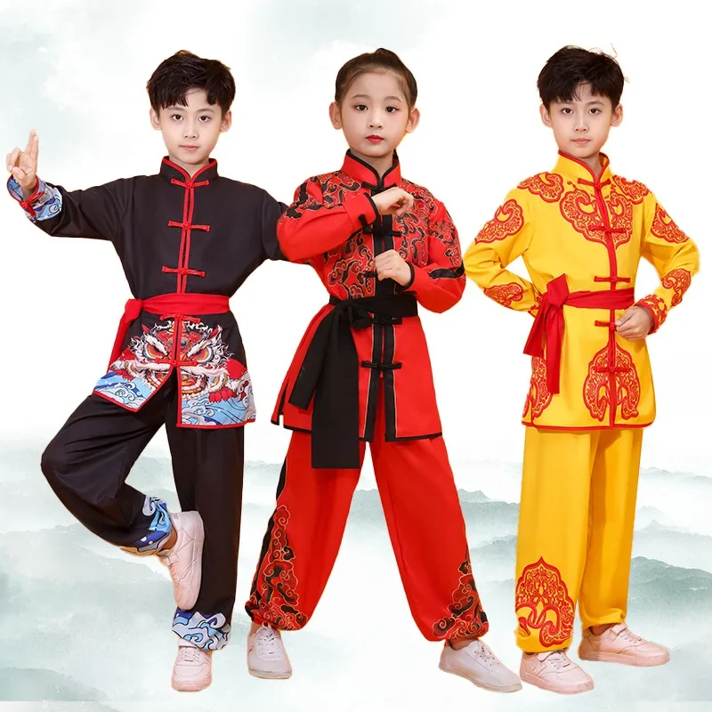 Children Wushu Clothing Dragon Print Uniforms Kung Fu Performance Costumes Adult Kid Chinese Traditional Martial Art Outfits