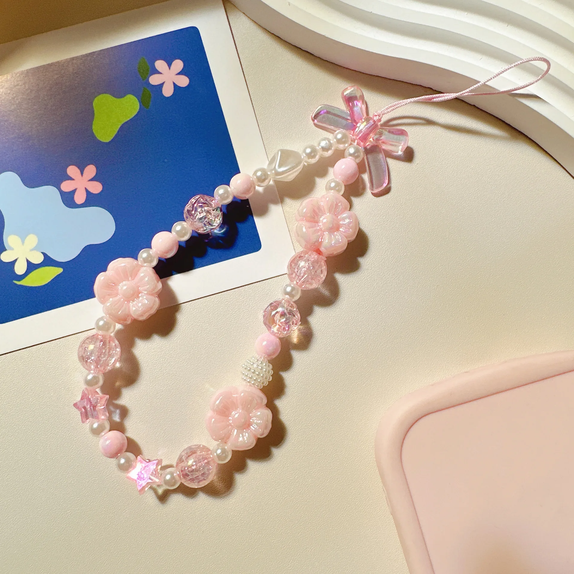 Petal bow Lanyard For IPhone Anti-Lost Bracelet For Samsung Mobile Phone Case Wrist Strap Car Keychain Cute  Phone Charm