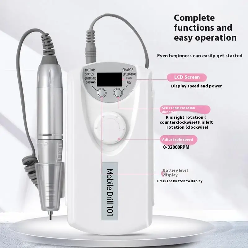 35000 RPM Rechargeable Nail Drill Machine Professional Portable Electric Manicure File For Nails Gel Polish Remove Grinding