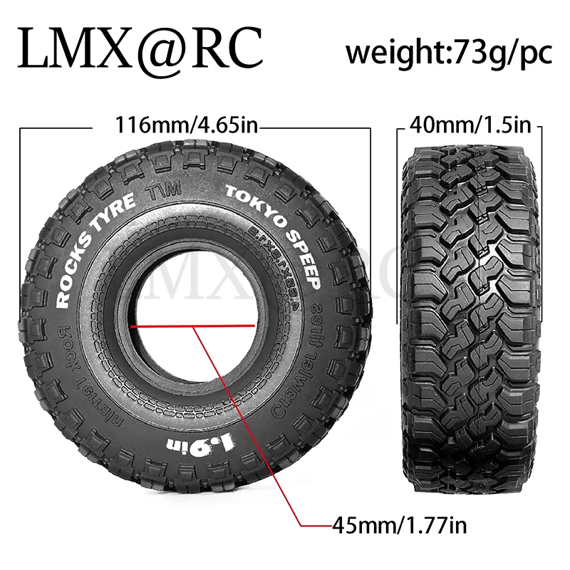 Gummireifen-Radreifen für RC Crawler Car, Axial SCX10 Pro, Capra, Traxxas, TRX4, RC4WD, MST, Redcat, 1, 10, 116 mm, 1,9 Zoll, 4 Stück