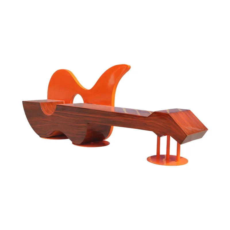 

FRP fashion guitar seat imitation wood grain outdoor park bench square rest bench art furniture products