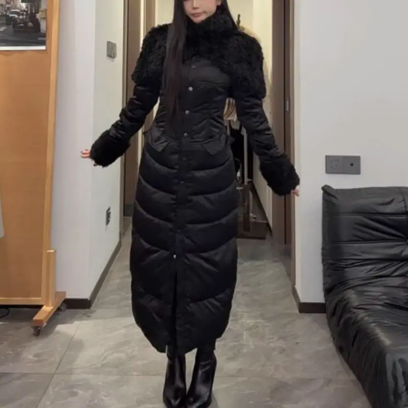 Female Long Over-knee Slim Temperament Fashionable 2026 Fur Collar Thickened Large Fur Collar High-end Loose Cotton-padded Coat