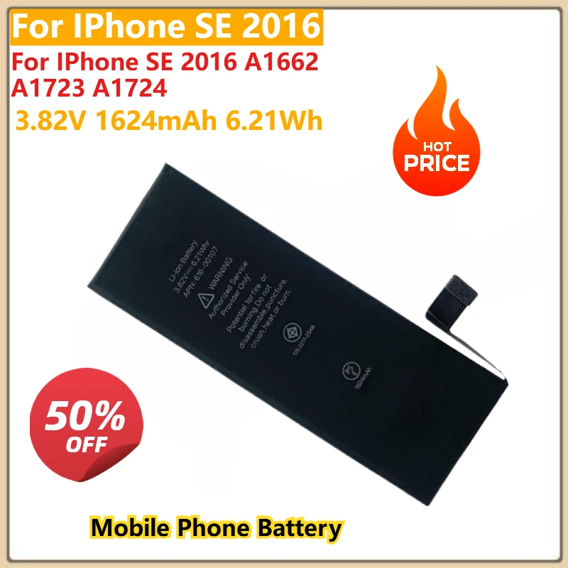 

Phone Accessory For IPhone SE 2016 A1662 A1723 A1724 3.82V 1624mAh 6.21Wh Replacement Mobile Phone Battery