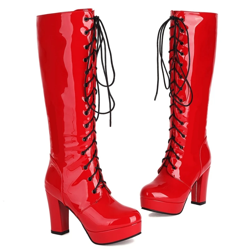 High Heels Platform Knee High Boots Women Sexy Lace-up White Black Red Gold Silver Nightclub Party Long Shoes Lady Large Size 46 view 4