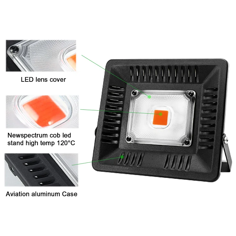 AC 110V 220V LED 50W COB Grow Lights IP65 Full Spectrum 660nm for Hydroponic Outdoor Greenhouse Plant Growth Bloom Seedling Veg