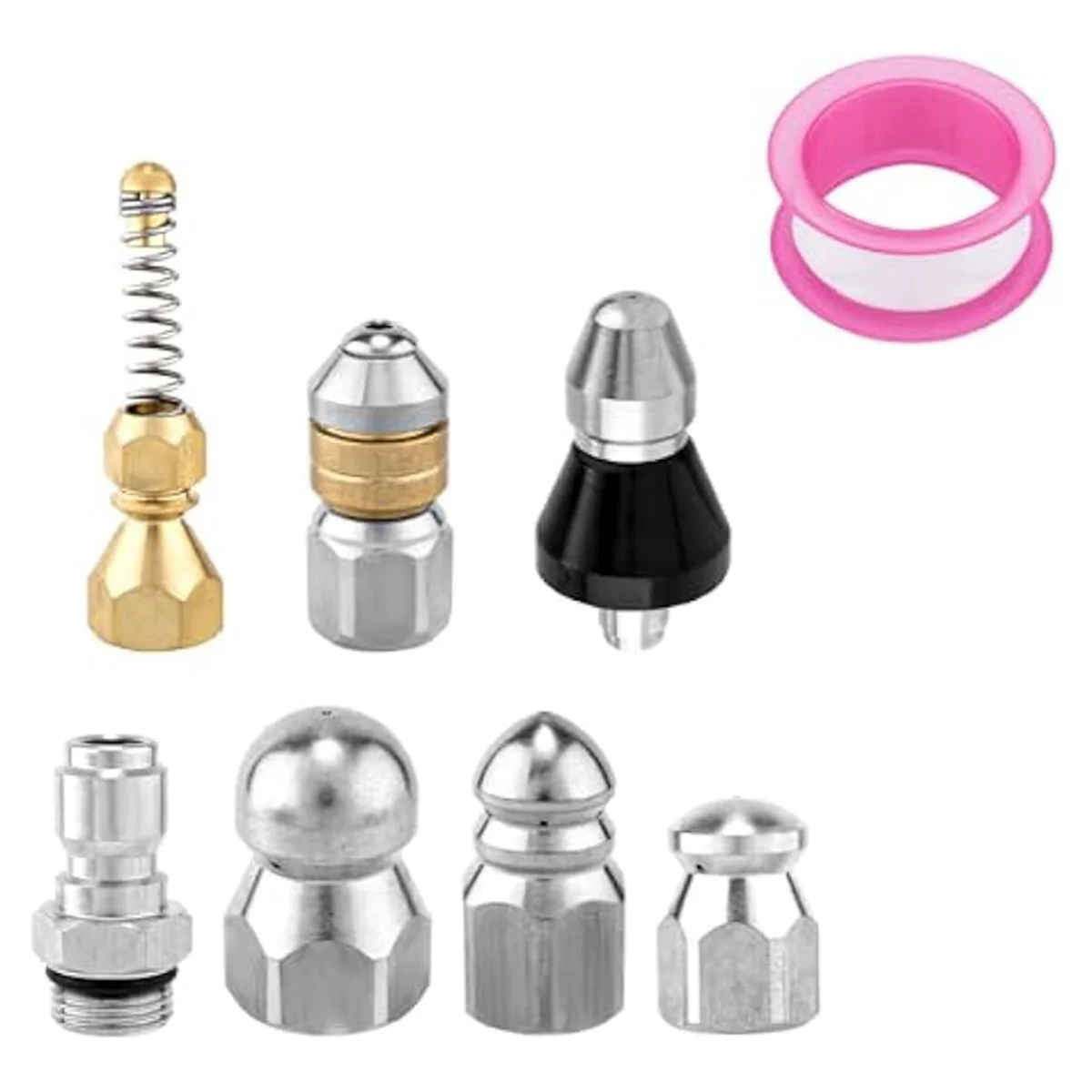 

TFBC 8pcs Sewer Jetter Nozzle Kit ,Pressure Drain Hydro Jet Hose Head Tip for Pressure Washer Sewer Cleaning Tool