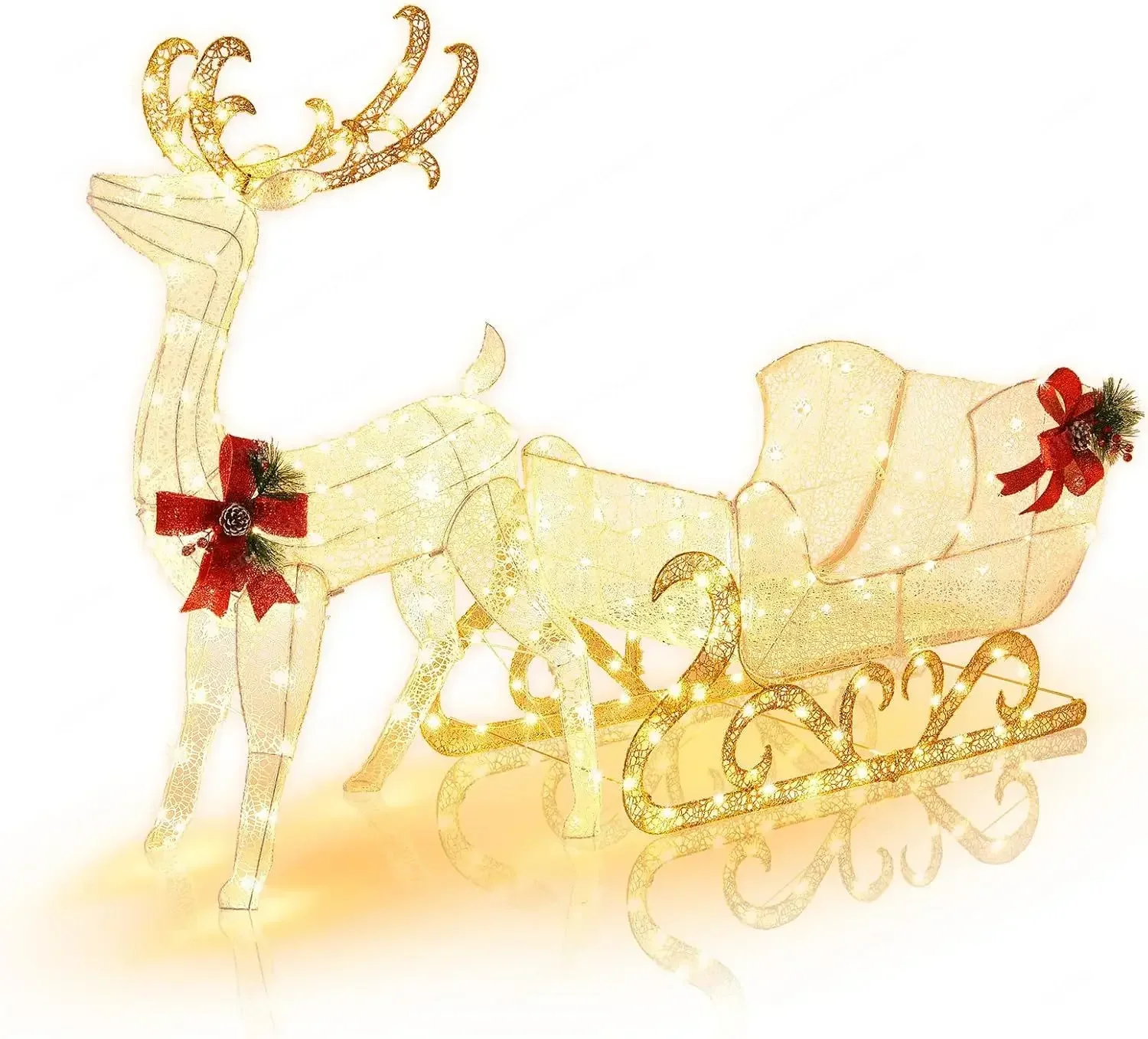 Christmas Lighted Reindeer & Santa's Sleigh, Xmas Lighted Outdoor Yard Decoration,only 10 Sets Left. Once Sold Out, No More