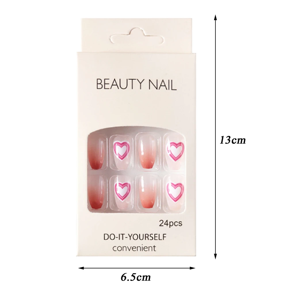 24PCS Long Press On Nail Sweet Multi Layers Heart Full Coverage Artificial Nails