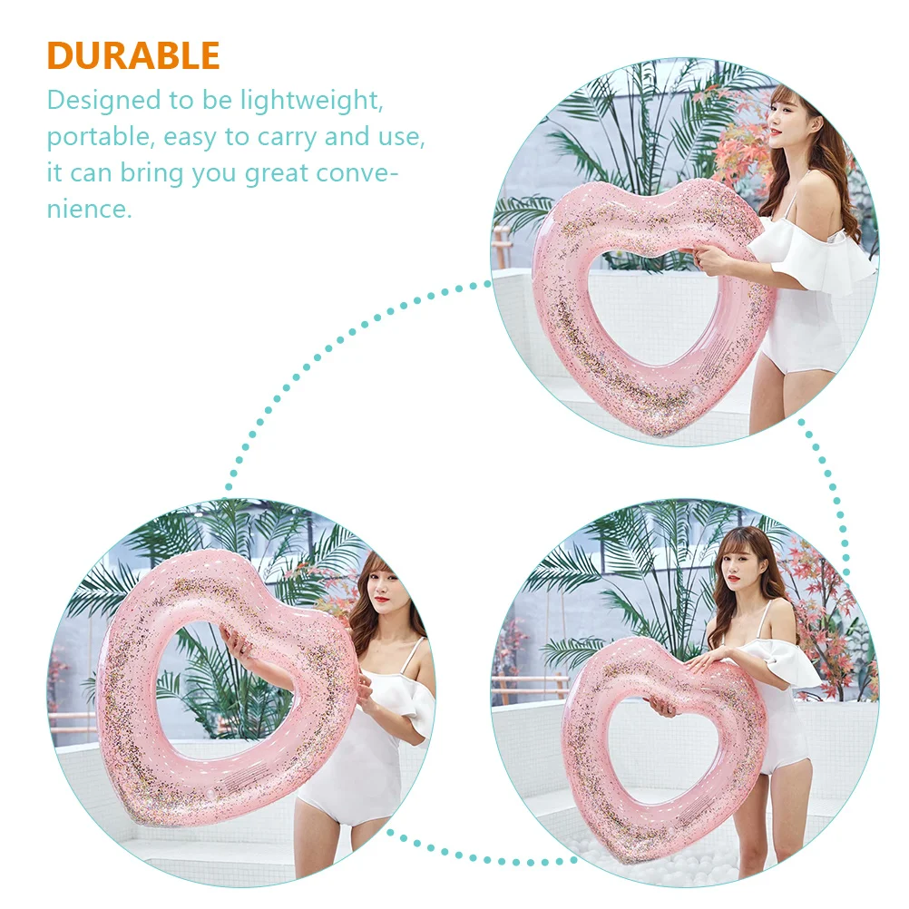 

Heart Swim Ring Inflatable Glitter Sparkle Lightweight Durable Outdoor Pool Float Fun Inflatable Heart Swim Ring