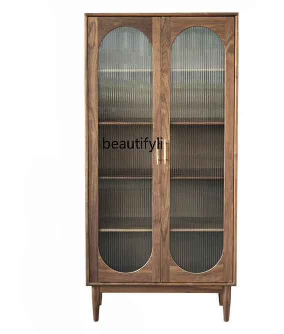 Solid Wood Combined Bookcase Full Wall Bookshelf Floor Display Cabinet Grid Cabinet Bookcase Glass Door