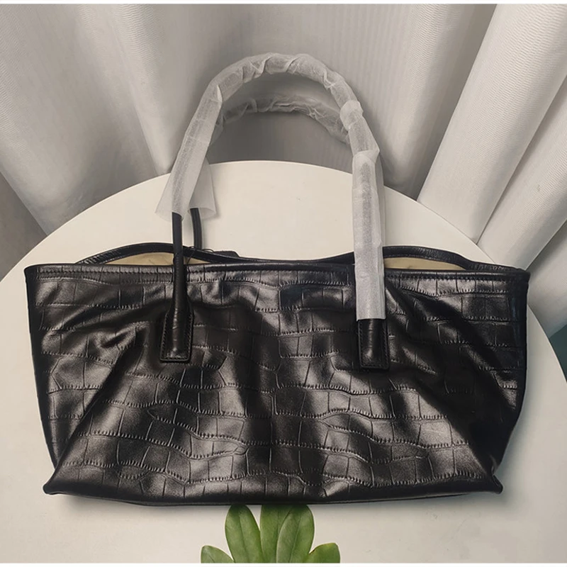 Luxuriöse Handtasche aus Rindsleder mit Krokodil-Textur und Steinmuster, Große Kapazität, Damen-Schultertasche mit Magnetverschluss, Schwarz – Detail 1
