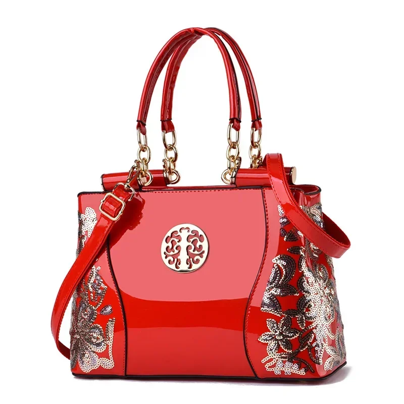 JBTP New Female Crossbody Bag Floral Handbag Casual Tote Bags Embroidery Handbag Women Evening Bags Patent Leather Shoulder Bag