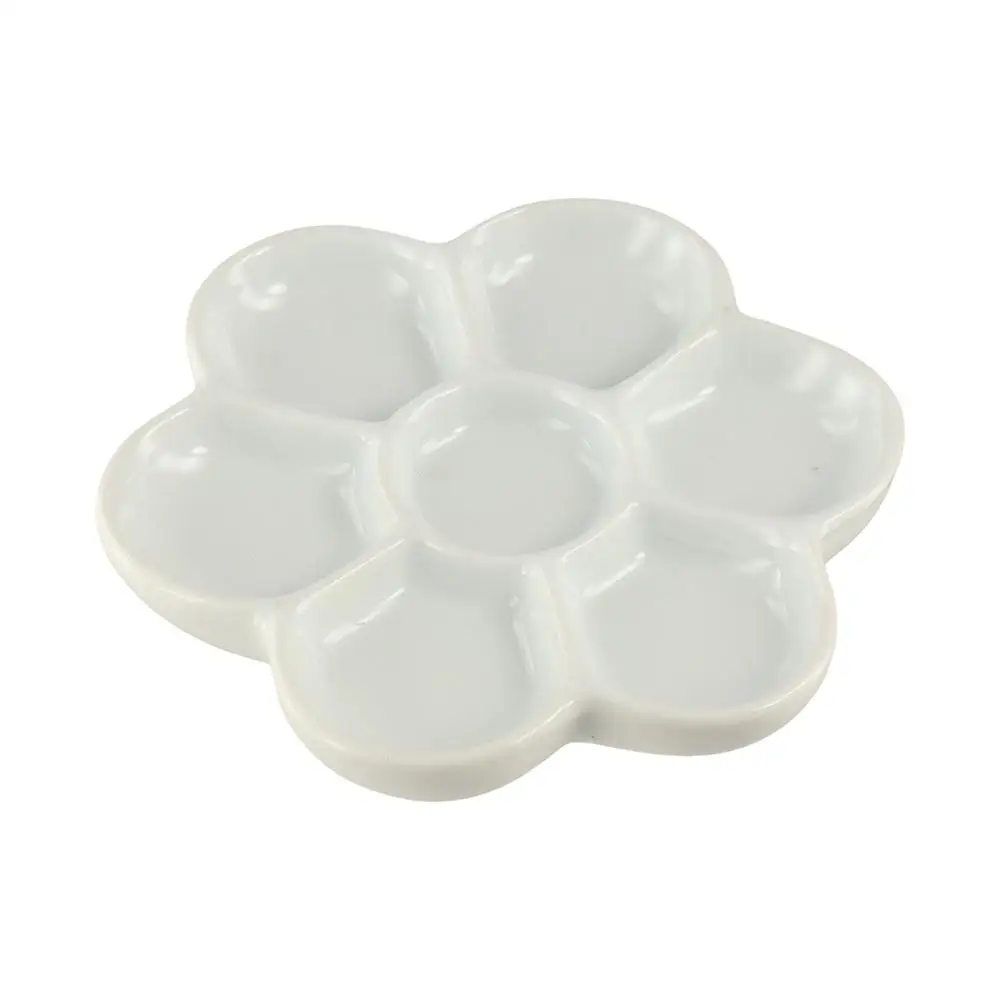 6/7/8/9 Grids Ceramic Paint Palette White Portable Paint Palette Tray Flower Shaped Reusable Plum Blossom Paint Plate for Artist