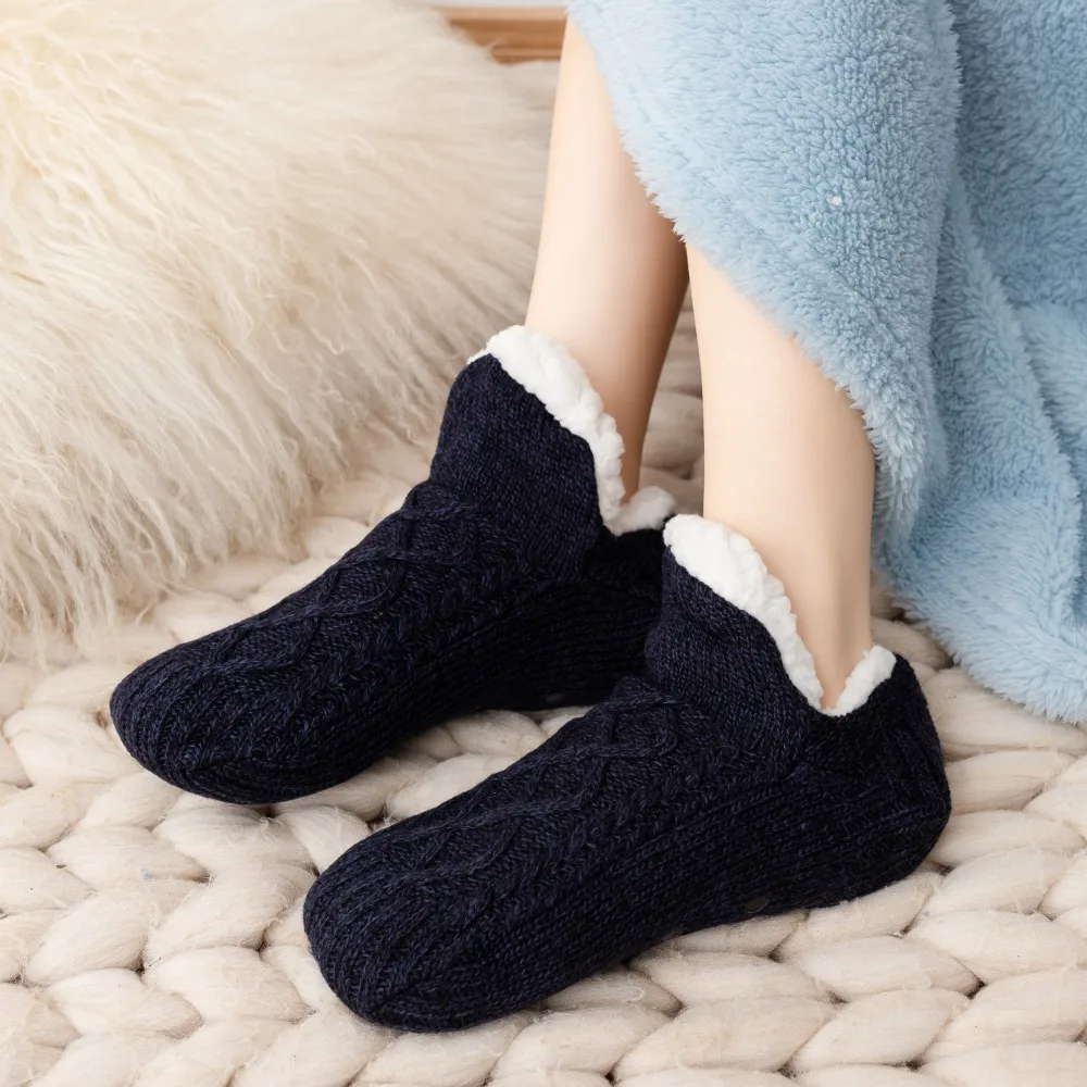 

Machine Weaving V-Mouth Fluffy Slipper Socks Velvet Antiskid Home Floor Socks Thickening Foot Sole Glue Application Warm Socks