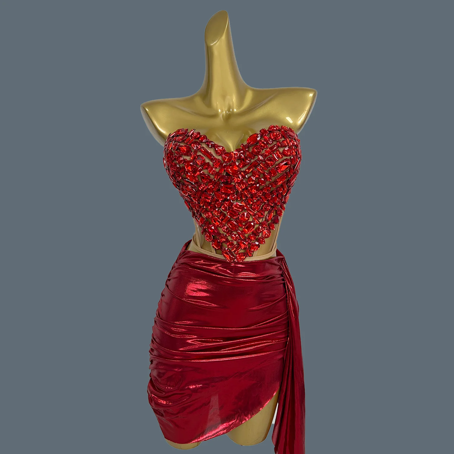 Sparkly Red Diamonds Sexy Top Skirt 2-częściowy zestaw dla kobiet Celebrate Party Birthday NightClub Performance Stage Outfit Show Wear Aixin