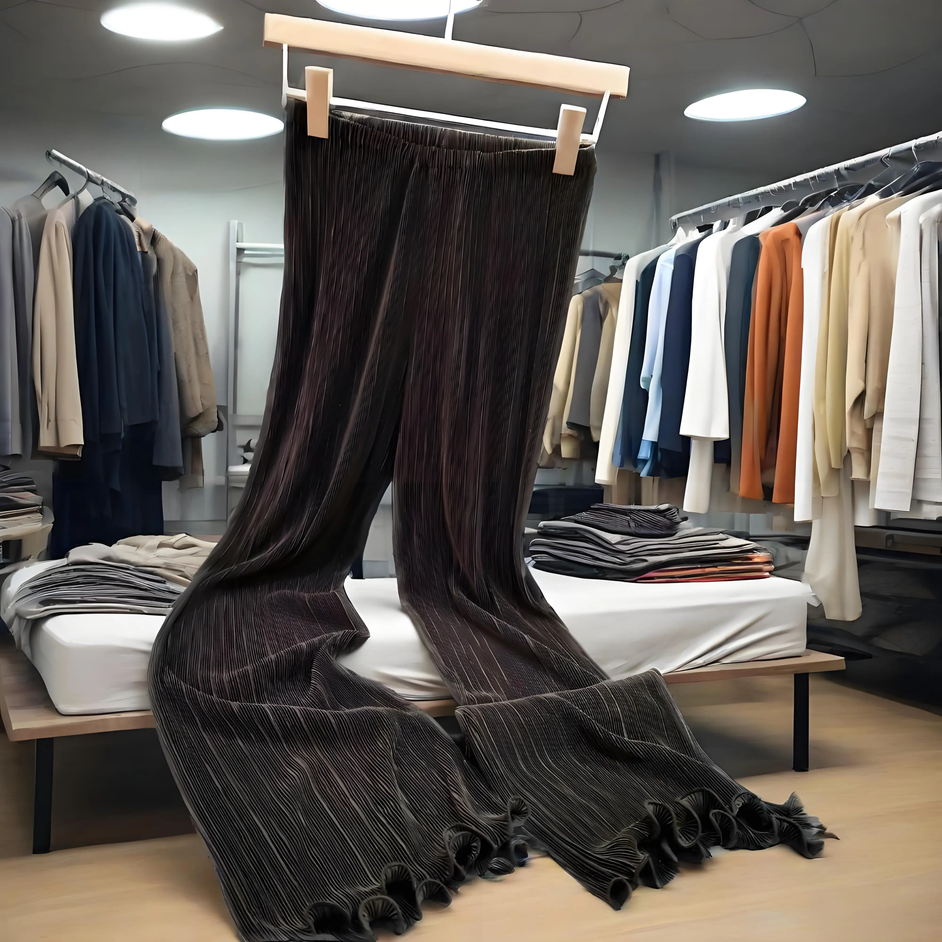 

Miyake Autumn New 2025 Pleated Casual Pants Female Elastic Waist Cover Meat Thin Loose Hundred Solid Color Straight Pants Female