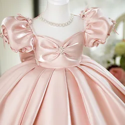 2023 nuovi bambini elegante vestito da principessa neonate carino fiocco manica a sbuffo vestiti per feste di compleanno ragazze adolescenti abiti da ballo