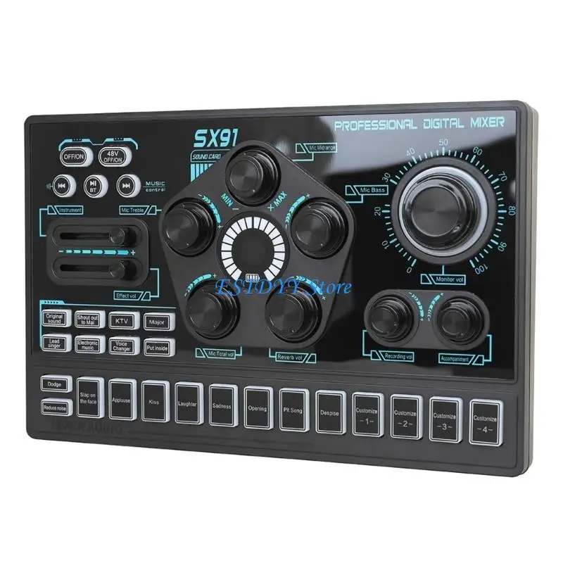 

G6DE Professional USB Sound Mixer Live Streaming Sound Mixer With 14 Sound Effects For Podcasting Recording And KTV Singing