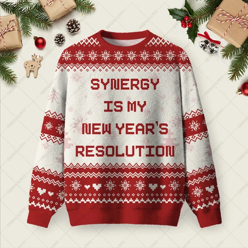 

Synergy Is My New Year's Resolution уродливый рождественский свитер с забавным текстом милый джемпер с 3D принтом женские толстовки унисекс