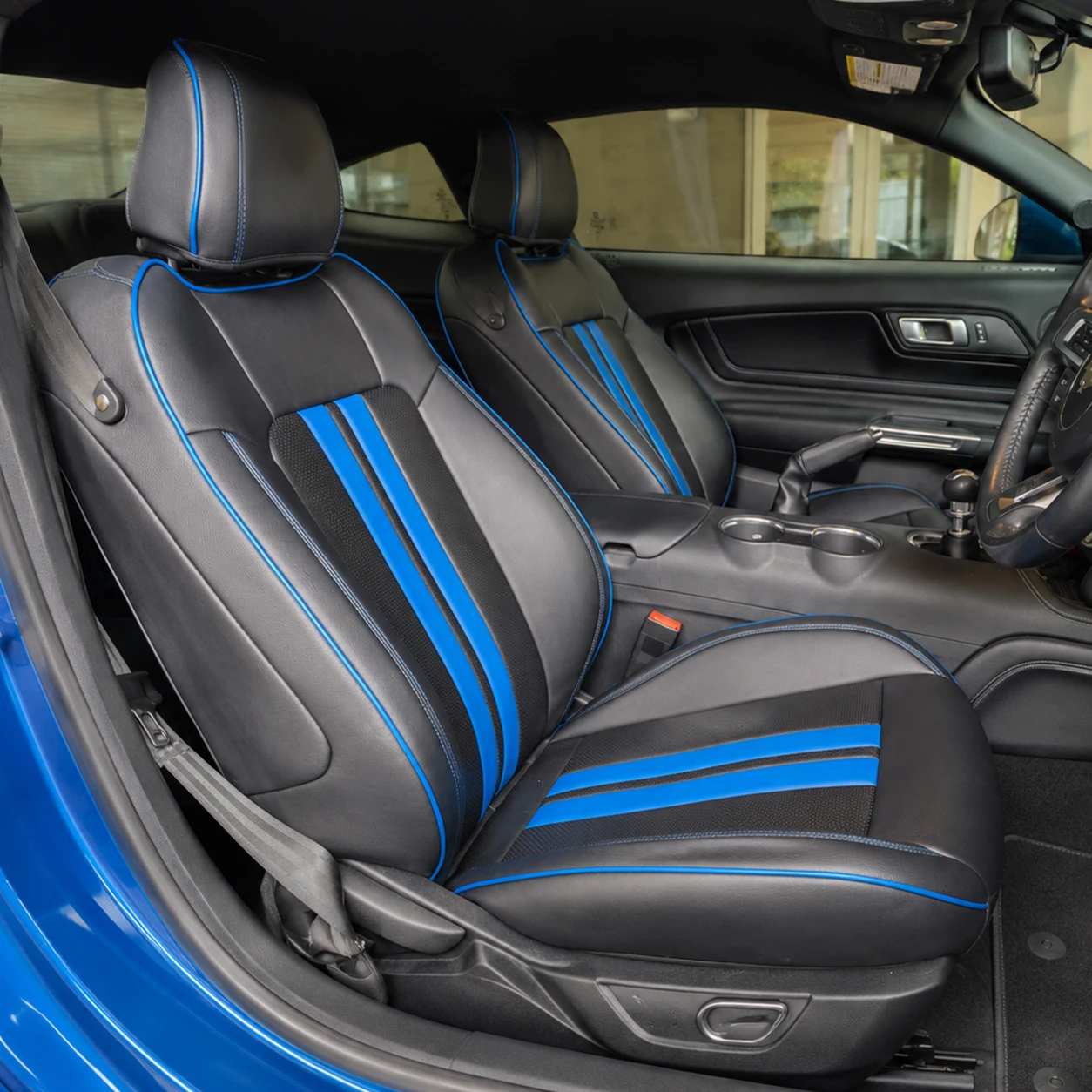 Fundas de Asiento Delanteras Personalizadas para Mustang 2015-2022, Fundas de Asiento de Cuero Sintético con Cobertura Total para Mustang Convertible 2015-2022