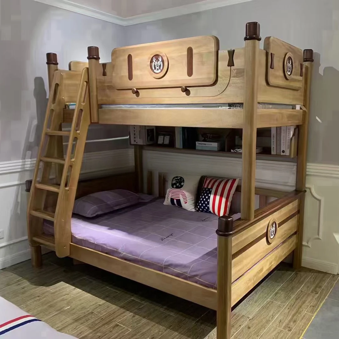 wood wax oil black gold wood full solid wood children's bed, high and low bed, mother bed, multi-functional parent-child bed