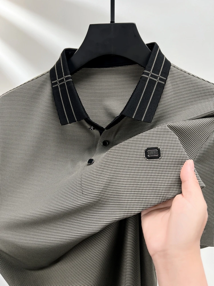 

High quality brand short sleeve men's POLO shirt summer new fashionable personalized striped print design top ice silk T-shirt