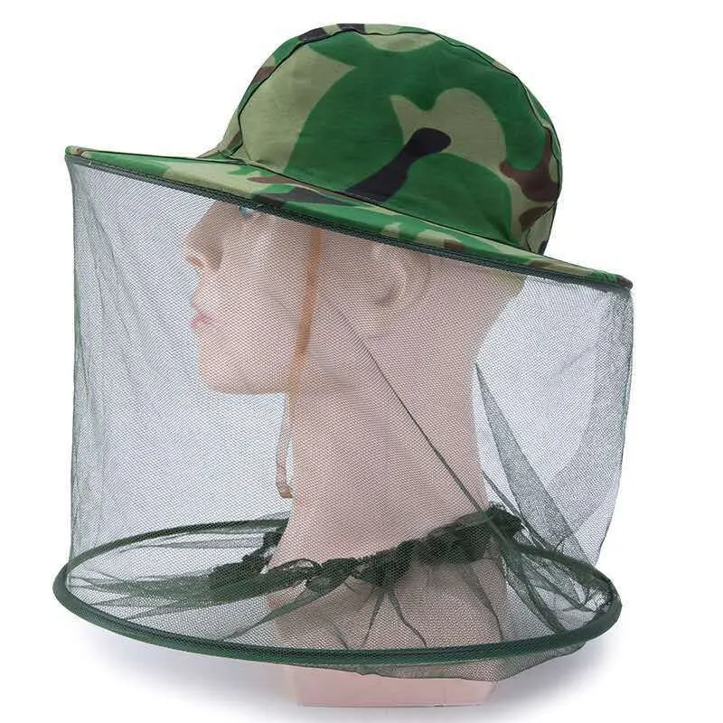 1pcs Camouflage Fishing Cap Wide Brim Visor Sunshade Hunting Bee Keeping Mesh Hat Insects Mosquito Prevention Neck Head Cover