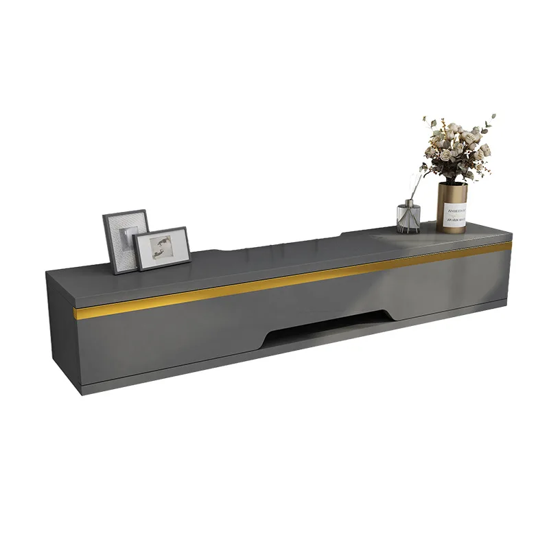 

Slate grain solid wood wall-mounted TV cabinet simple modern