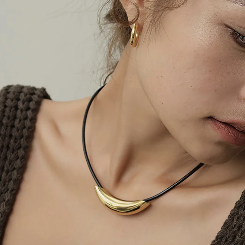 Neues Design Sense PU Kunstleder Seil Edelstahl Metallrohr Anhänger Halskette Modeschmuck für Got Girls und Womens – Detail 5