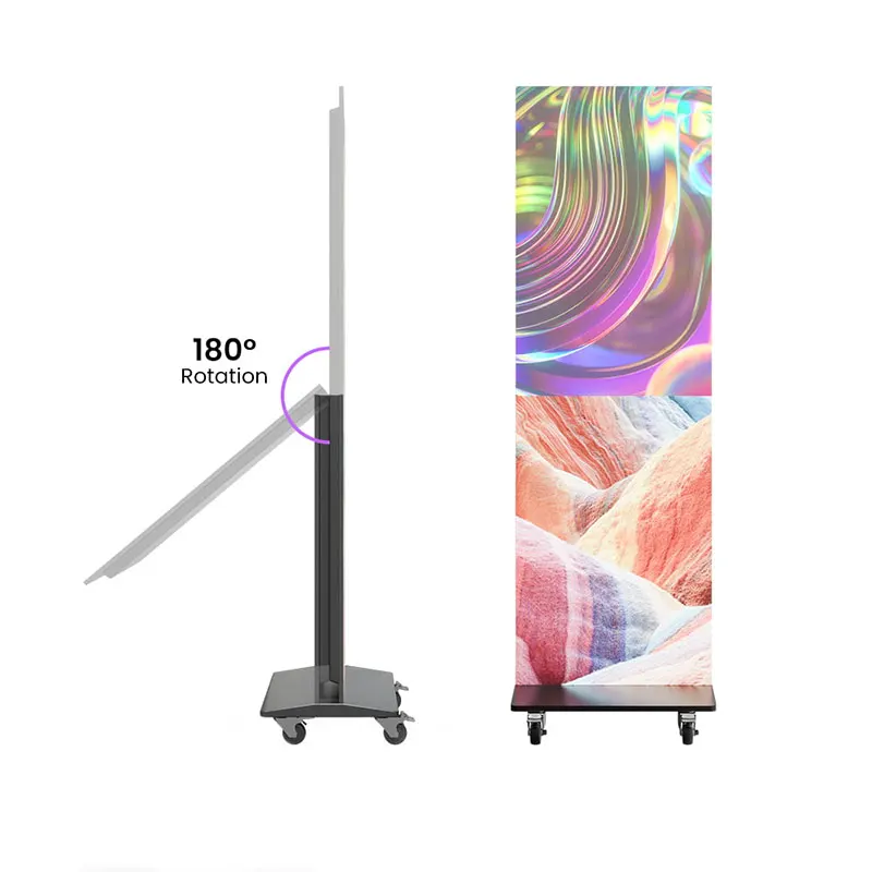 Foldable Light Emitting Diode Digital Poster Display for Indoor Advertising on Wheels and Slim Movable
