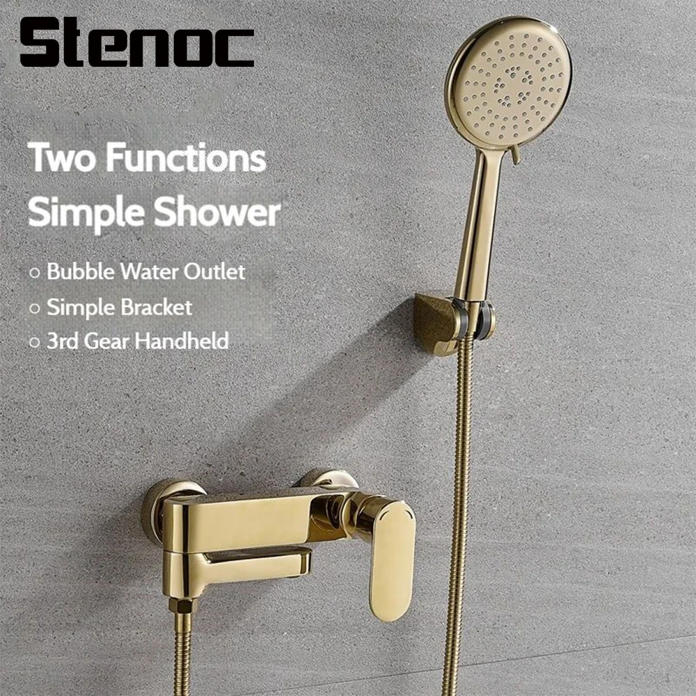 

Настенный смеситель для душа Stenoc Gold с ручным душем, для ванной и душевой, с подачей горячей и холодной воды
