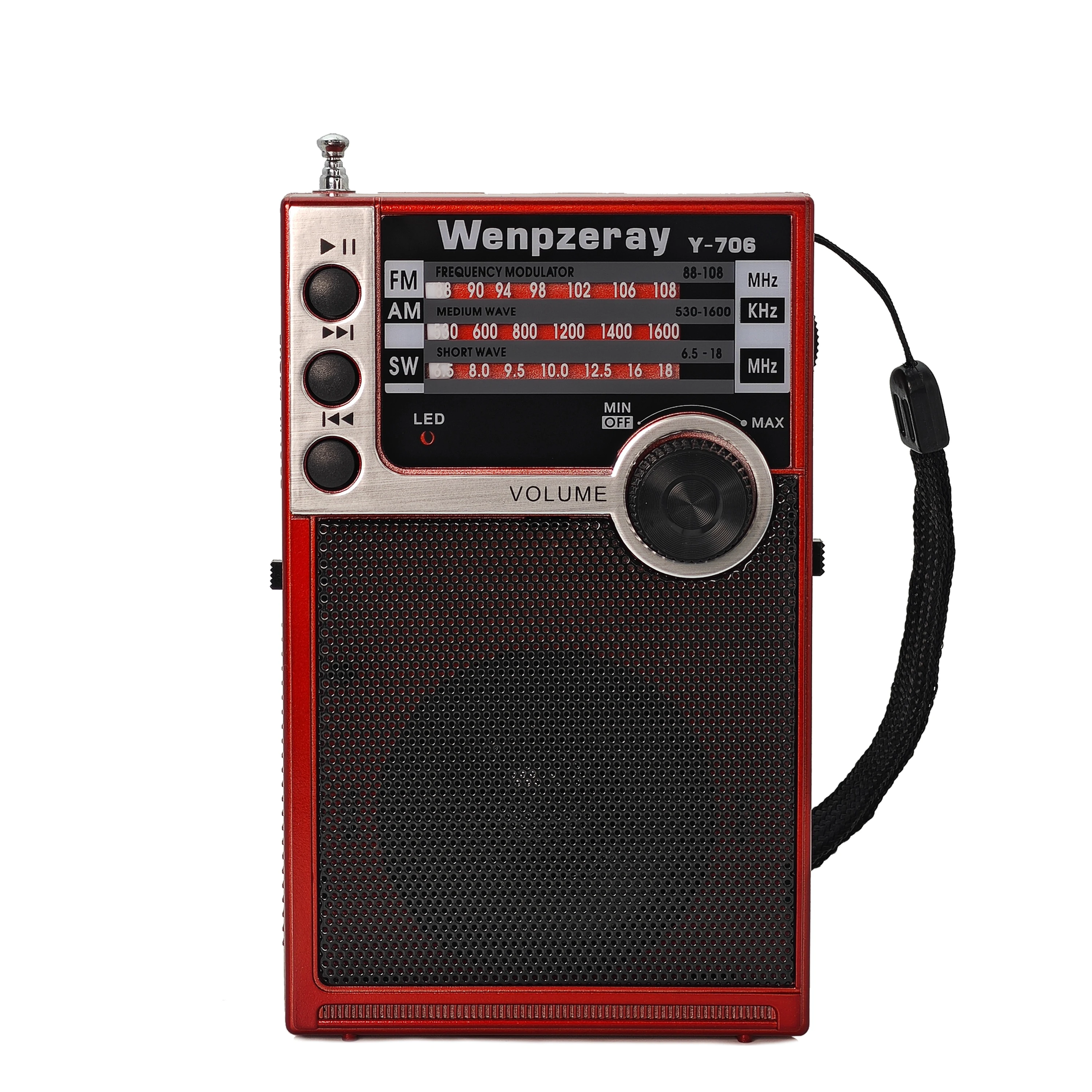 

Y-706 Pocket Radio AM FM SW Band Receiver Battery Operate Transistor Good Sound Speaker Support USB/TF Card Headphone Jack(Red)