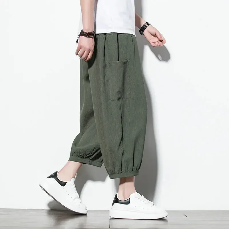 

Men Wide-legged Pants Black Harem Pants Man's Clothing Sportswear Summer Loose Solid Casual Trouser Casual Thin Summer