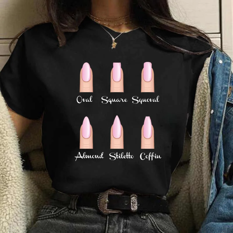 Women T Shirts Fashion New Cartoon Graphic Finger Nail Cute Printed Top Tshirt Female Tee Shirt Ladies Clothes T-shirts