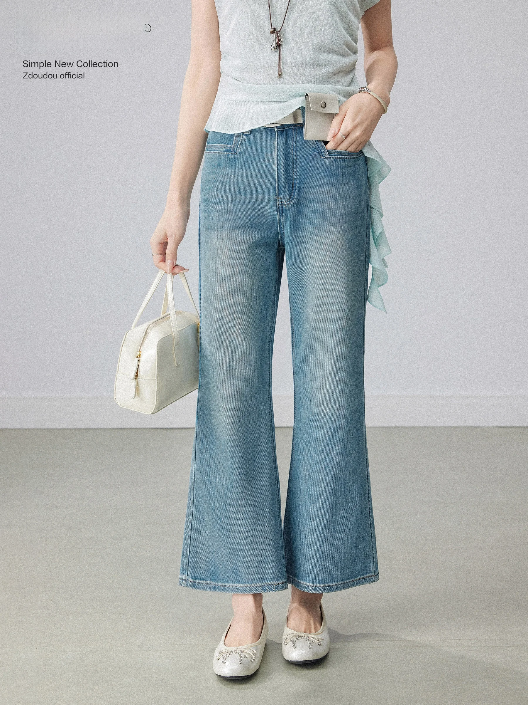 

Весенние новые стильные светло-голубые джинсы с высокой талией, прямые, утягивающие, женские модные брюки с широкими штанинами, высокая эластичность