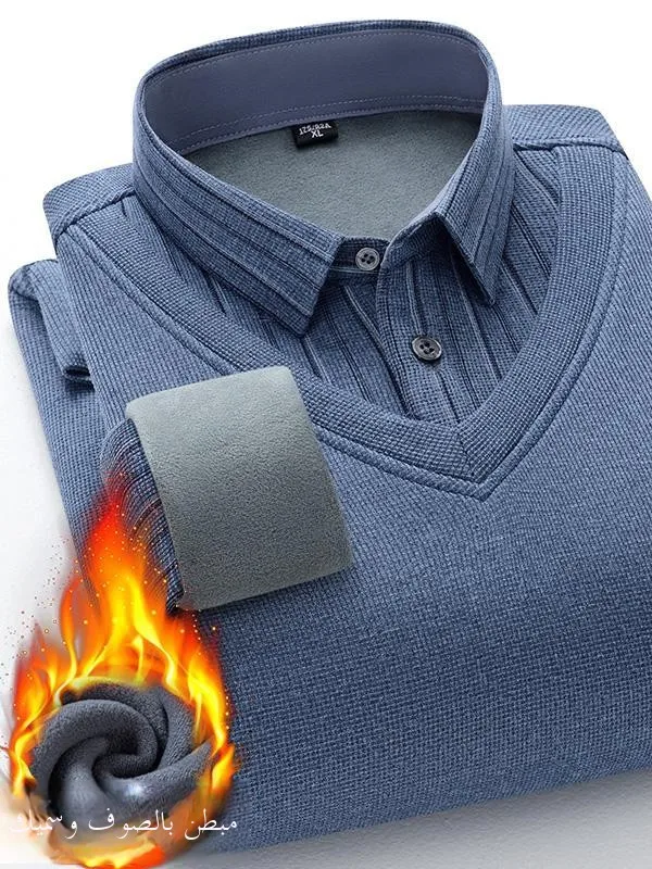 سترة رجالية شتوية سميكة من كينجسلاند مبطنة بالصوف مع ياقة قميص محبوكة، سترة دافئة بأكمام طويلة وياقة دائرية، تصميم عصري بلون ...