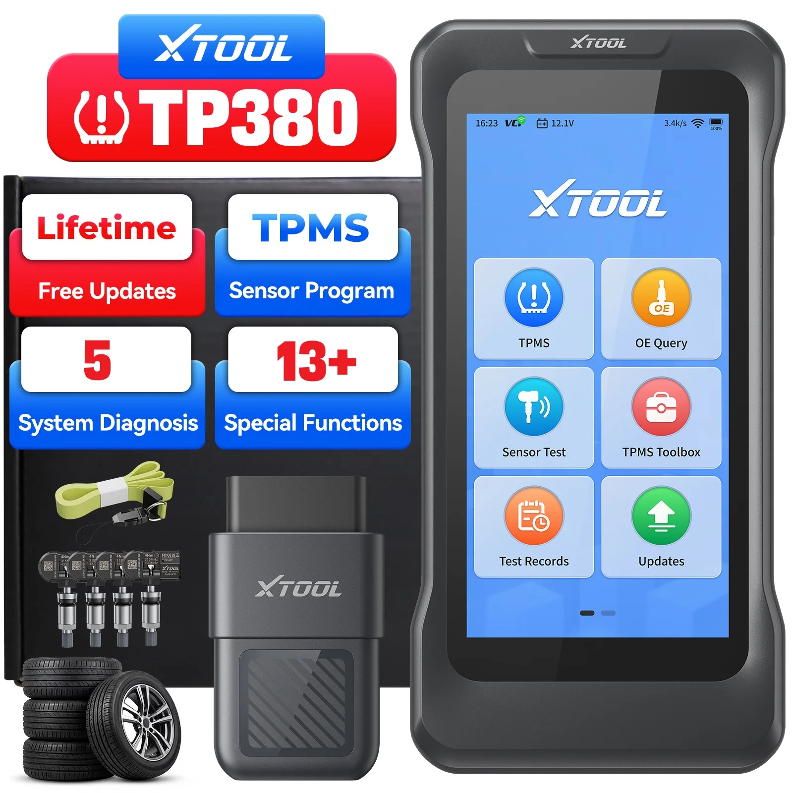 XTOOL XTireProbe TP380 Strumento Diagnostico TPMS per Auto, Diagnostica 5 Sistemi, 13+ Reset, Strumento di Reset del Monitoraggio Pressione Pneumatici, Aggiornamento Gratuito