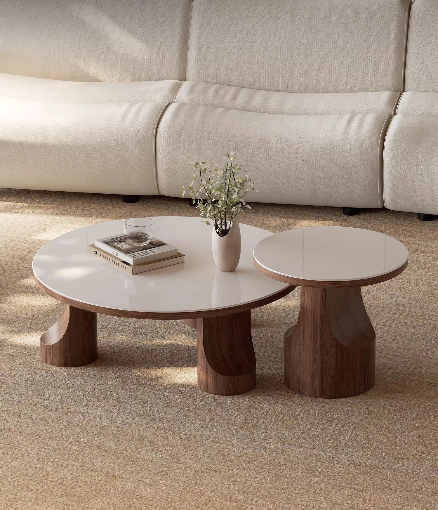 

Medieval style slate coffee table combination round solid wood walnut living room home small apartment designer wabi-sabi art