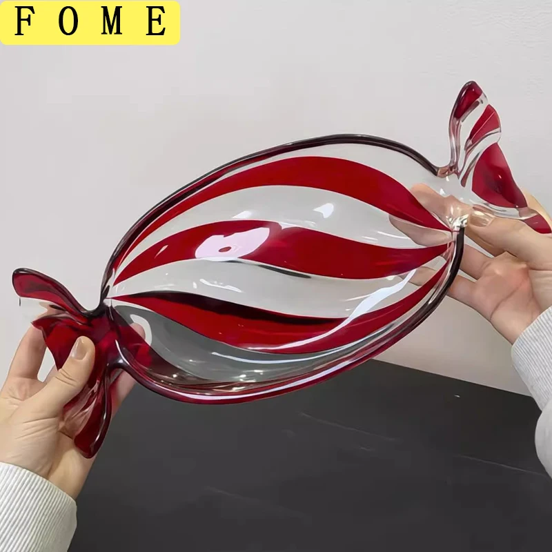 

FOME Candy Shaped Dessert Cookie Plate Christmas Cake Snack Dish Crystal Glass Fruit Candy Tray Holiday Party Serving Dish