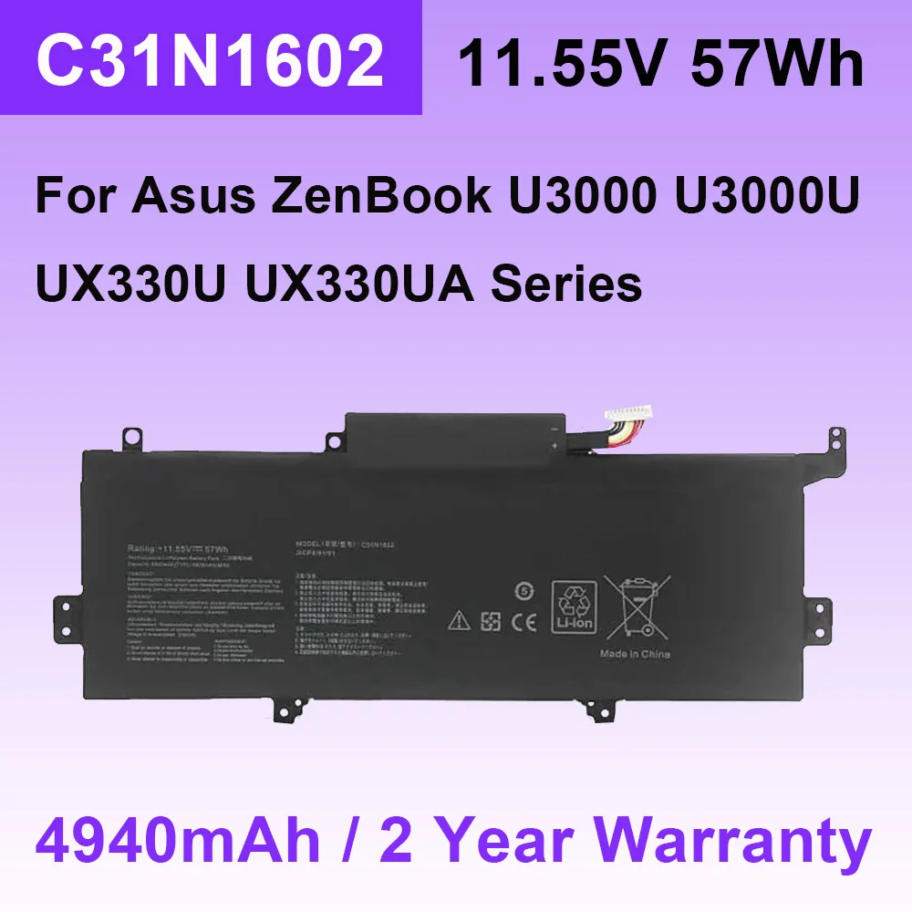 C31N1602 For ASUS Zenbook U3000 U3000U UX330 UX330U UX330UA Series Laptop Battery 3ICP4/91/91 11.55V 57Wh 4940mAh Fast Shipping