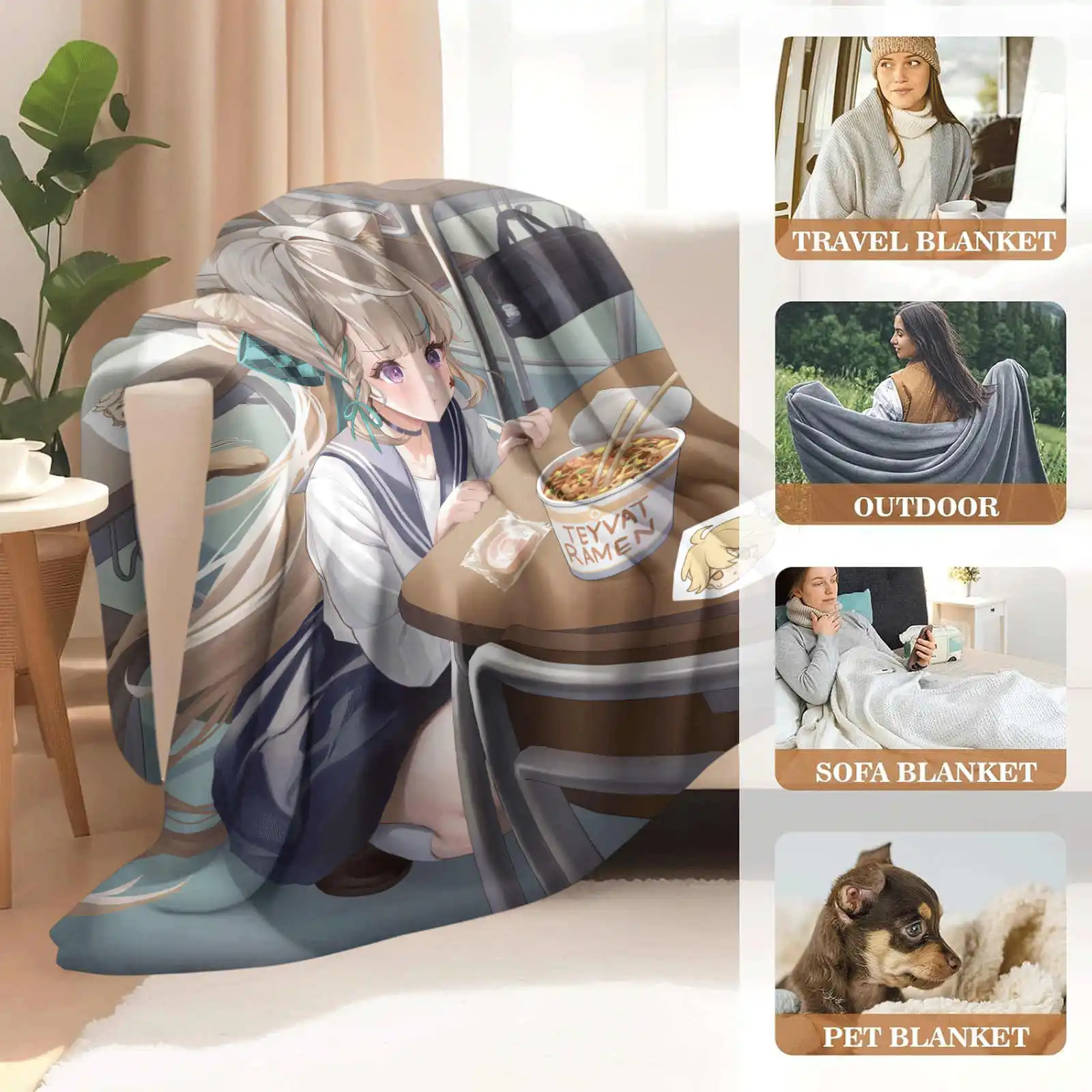 جينشين إمباكت لينيت الفانيلا غطاء بطانية الدفء لينة أنيمي بطانية متعددة الوظائف ديكور البطانيات العالمية