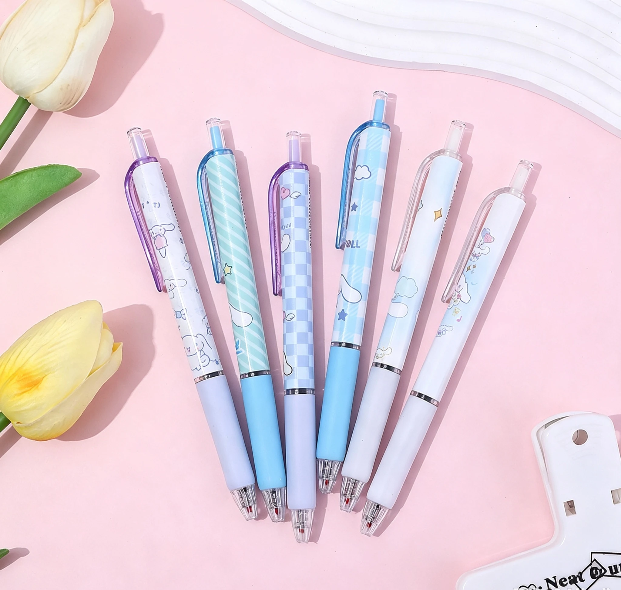 6 Stifte/Set Niedliche Hello Kitty Melody Schwarze 0,5mm Gelstifte, Druckknopf-Typ Übungsstifte für Schüler/Büroangestellte Tägliche Schreibwaren – Detail 3
