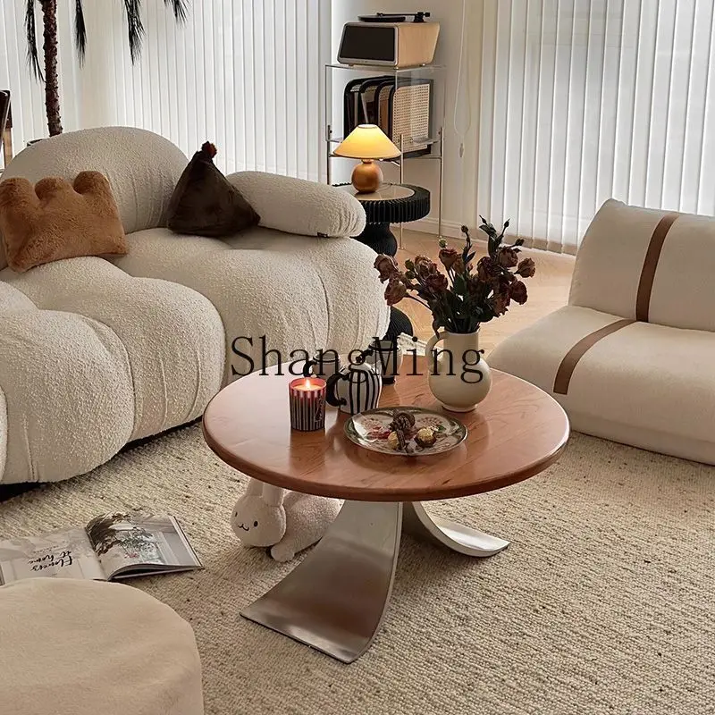 

SM medieval solid wood round coffee table living room home simple modern small apartment low table