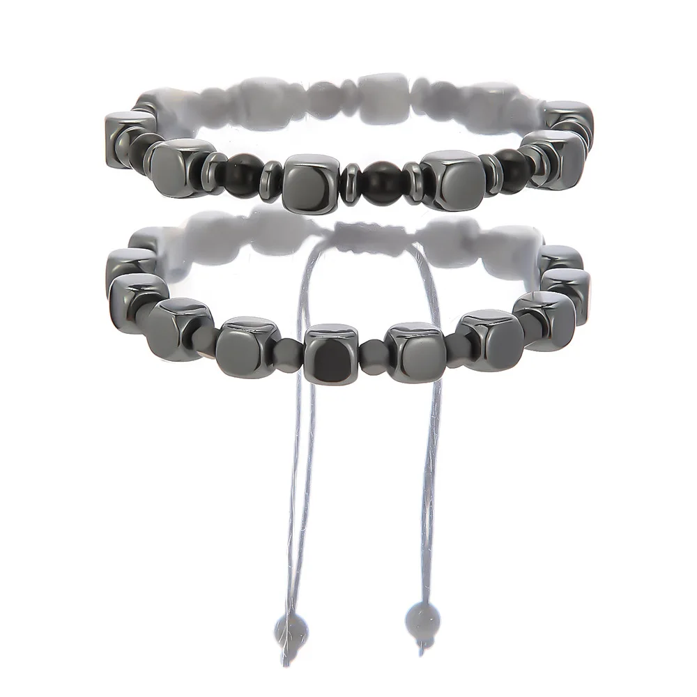 

Square Black Obsidian Bracelet for Men, Adjustable Handwoven Bead Chain, Unique Masculine Gift for Him, Boyfriend, Anniversary