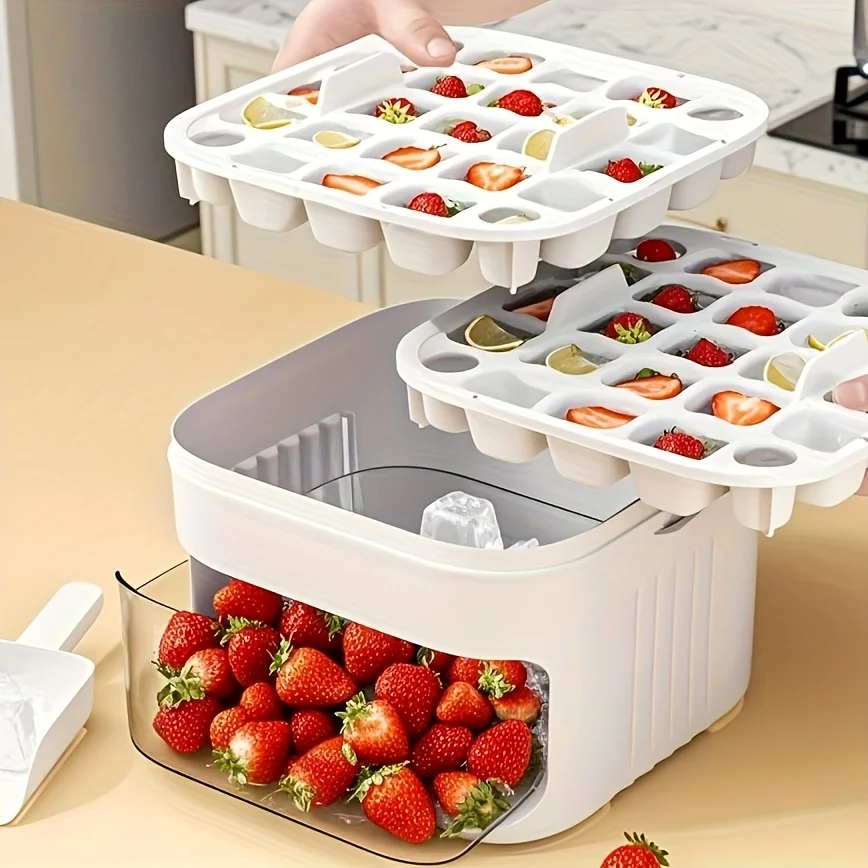 Press-type ice cube tray molds for making your own ice cubes, large capacity storage, suitable for individual ice boxes.