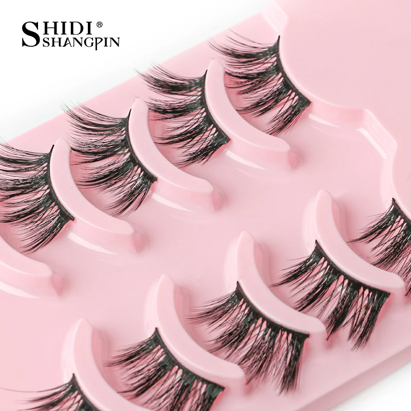 SHIDISHANGPIN 3/5 Paar halbe Wimpern, transparenter Stiel, unsichtbares Band, künstliche Nerzwimpern, wiederverwendbar, falsche Wimpern, natürlich, flauschig – Detail 13