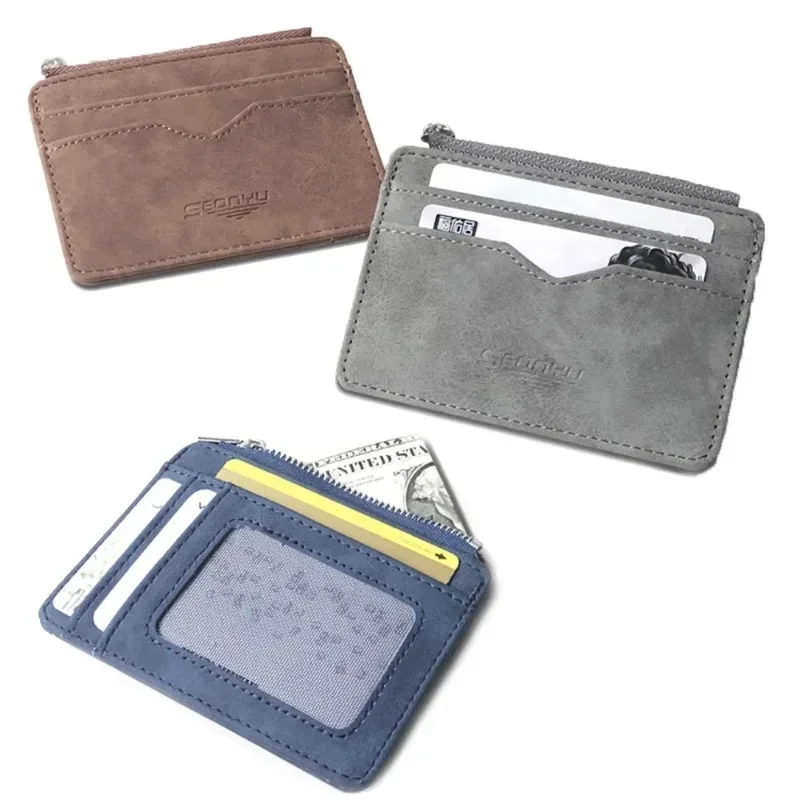 Short Matte Leather Card Wallet - Retro Multi-card Holder with Frosted Fabric, Zipper Bag for Money, New Minimalist Purse