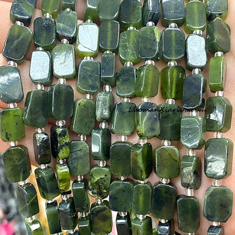 Natural Stone AA Canada Green Jade Jasper 8x12MM Flat Rectangle Spacer Beads for Jewelry Making Diy Bracelet Charms Accessories